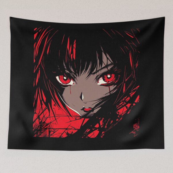 Item preview, haunting portrait of a mysterious beauty with an intense crimson gaze, captured in a gothic sty designed and sold by MOONE FLOWER.