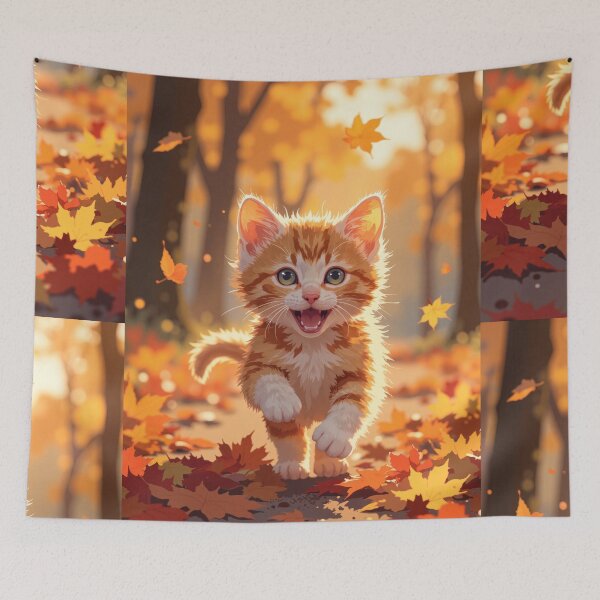 Item preview, Golden autumn playtime a sunlit kitten frolic designed and sold by ShroomForge.