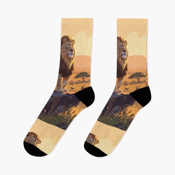 Item preview, Golden lion majesty over savannah sunset designed and sold by ShroomForge.