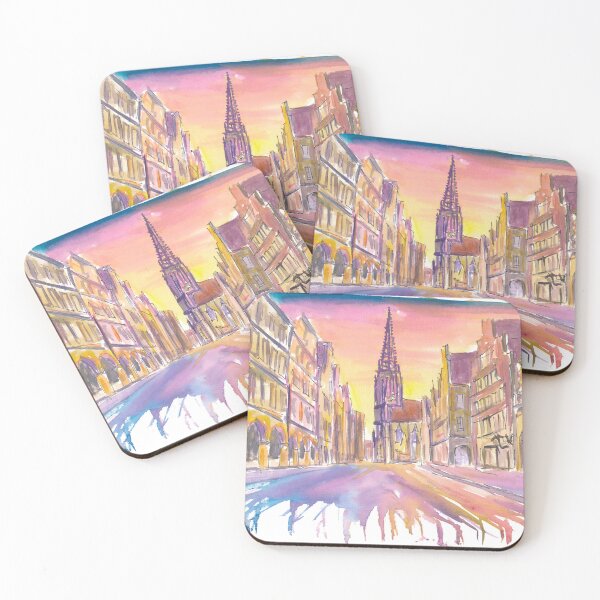 Item preview, Sunset Streets of Münster Westfalen Historic Skyline Painting designed and sold by artshop77.