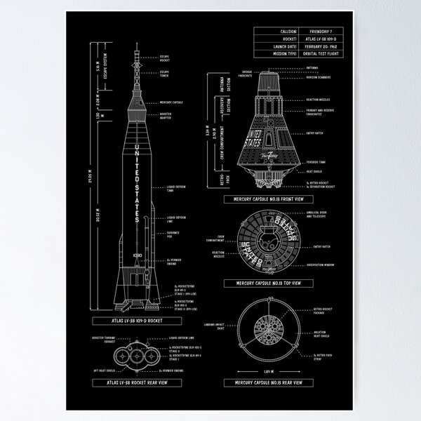 Item preview, Mercury - Atlas: First USA Orbital Spaceflight (White Stencil - No Background. Vertical) designed and sold by BGALAXY.