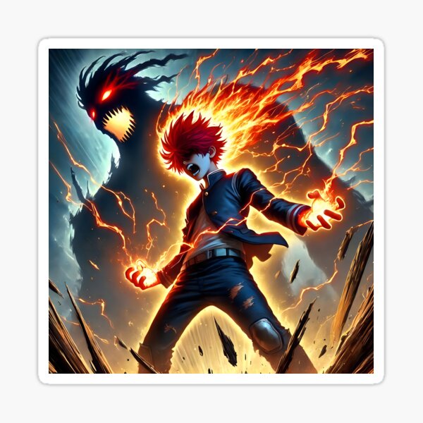 A fearless hero radiates vibrant energy - anime Sticker