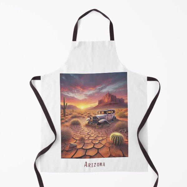 Artikelvorschau, Vintage Auto Reiseplakat Arizona - Retro Design mit Wüstenlandschaft und alter verlassener Oldtimer im Sonnenuntergang entworfen und verkauft von pod24.