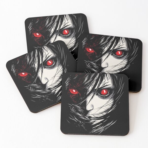 Item preview, haunting portrait of a mysterious beauty with an intense crimson gaze, captured in a gothic sty designed and sold by MOONE FLOWER.