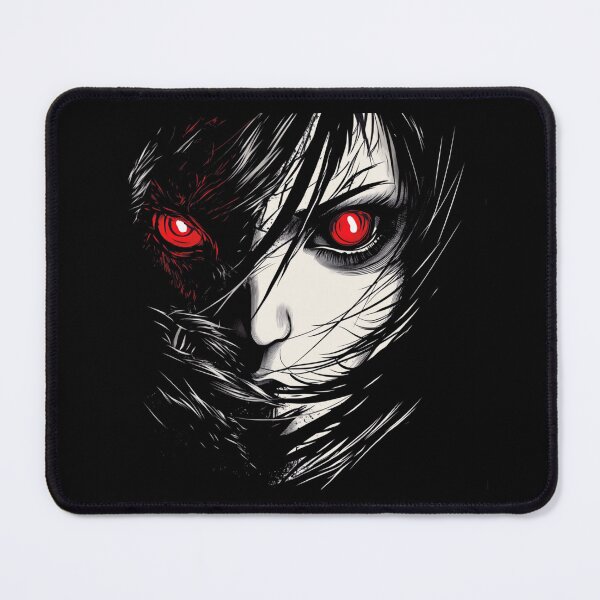 Item preview, haunting portrait of a mysterious beauty with an intense crimson gaze, captured in a gothic sty designed and sold by MOONE FLOWER.