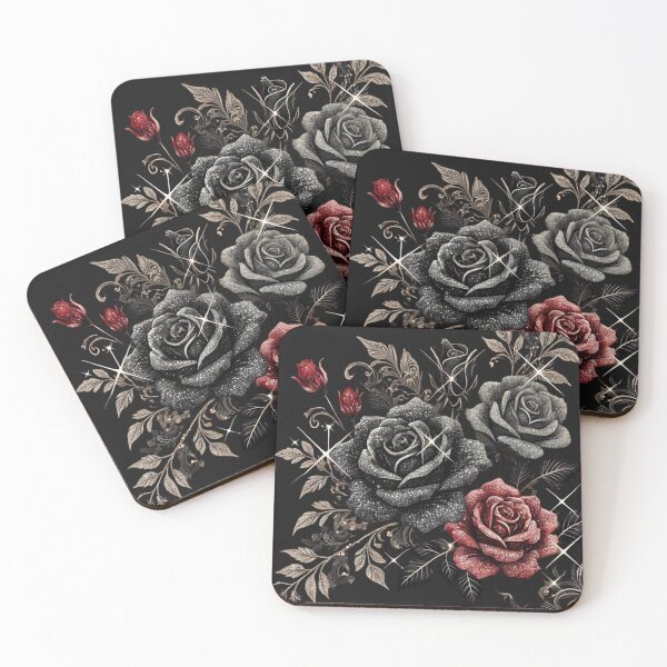 Aperçu de l'œuvre Roses gothiques : art floral scintillant noir et rouge créée et vendue par Desireehaz.