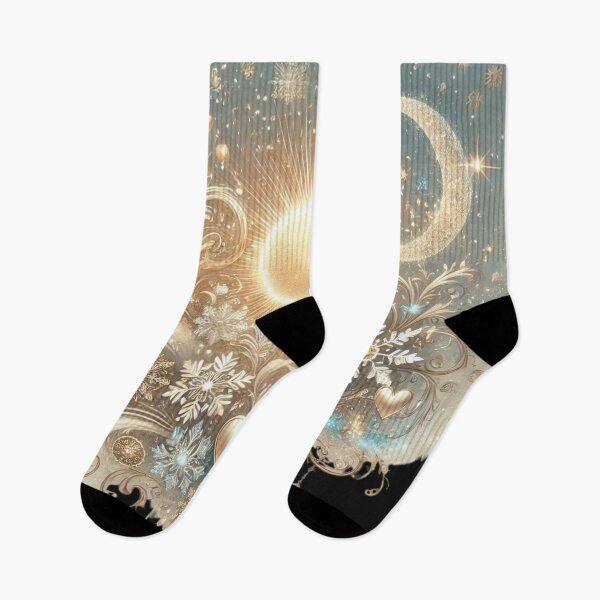 Item preview, Golden Winter Glow: Sun, Moon, and Snowflake Fantasy Art designed and sold by Desireehaz.