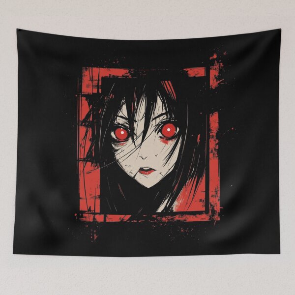 Item preview, A haunting portrait of a mysterious beauty with an intense crimson gaze, captured in a gothic style designed and sold by MOONE FLOWER.