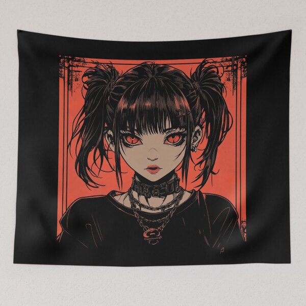 Item preview, A haunting portrait of a mysterious beauty with an intense crimson gaze, captured in a gothic style designed and sold by MOONE FLOWER.