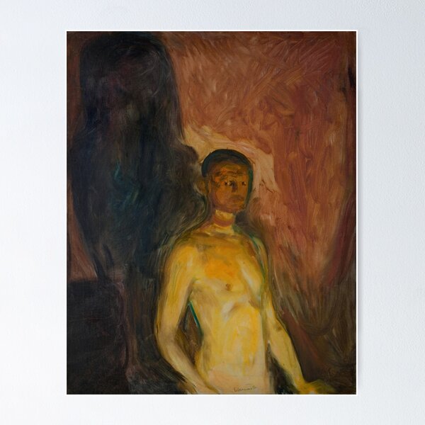 Item preview, Expressionist Painting of a Nude Male Figure with Dark Shadow - Emotional Symbolic Art designed and sold by ShopyWall.