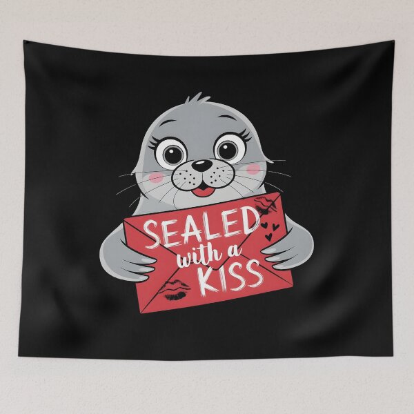 Item preview, Sealed with a kiss, Adorable Seal Holding Love Letter with a Kiss,  valentine gift    designed and sold by IceBathDESIGNS.
