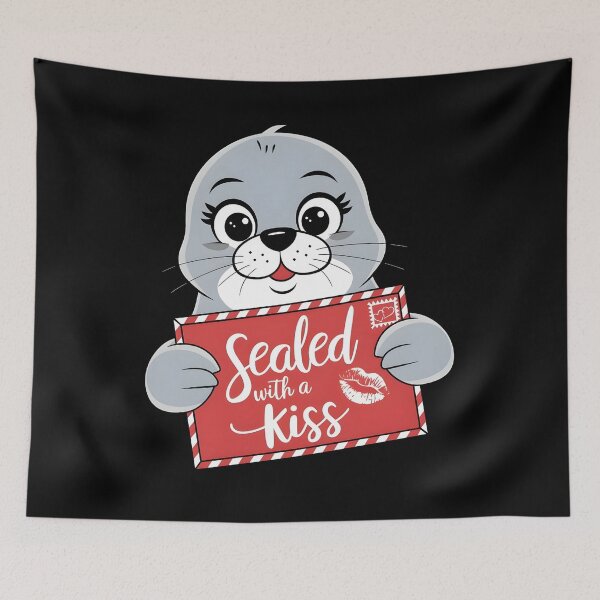 Item preview, Sealed with a kiss, Adorable Seal Holding Love Letter with a Kiss, valentine gift    designed and sold by IceBathDESIGNS.