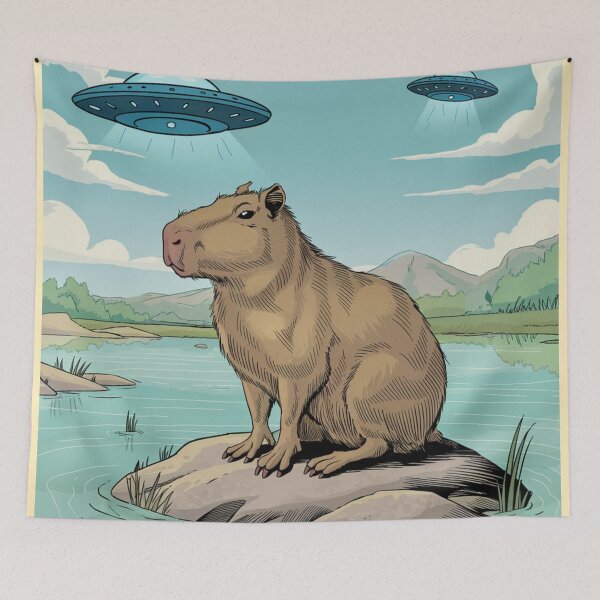 Item preview, Cute Funny Capybara with UFOs Aesthetic  designed and sold by Mr-Right-On.