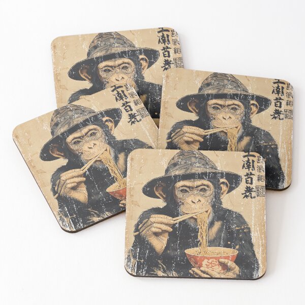 Item preview, Chimpanzee in a hat eating ramen  designed and sold by Gaviani Design Studio.