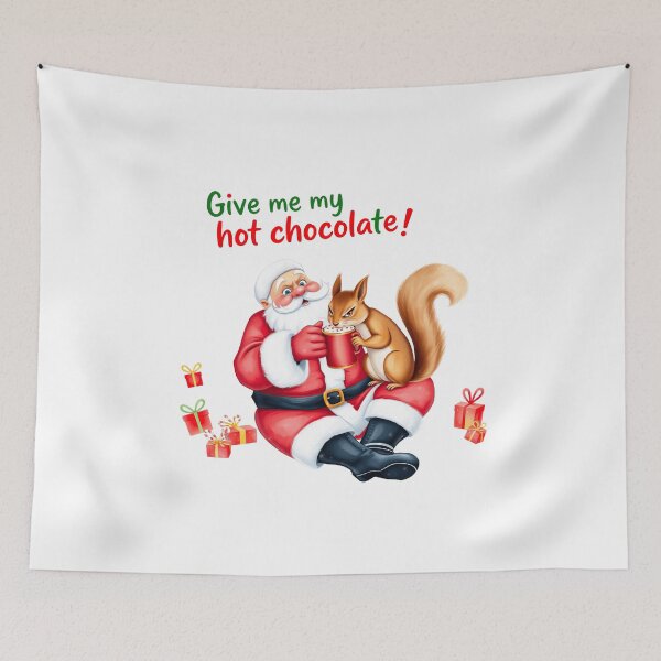 Item preview, Give Me My Hot Chocolate! Santa Claus and the Thieving Squirrel in a Funny Christmas Scene - Christmas - Red and Green - For T-shirt, Hoodie, Mug and More designed and sold by MUGpro.