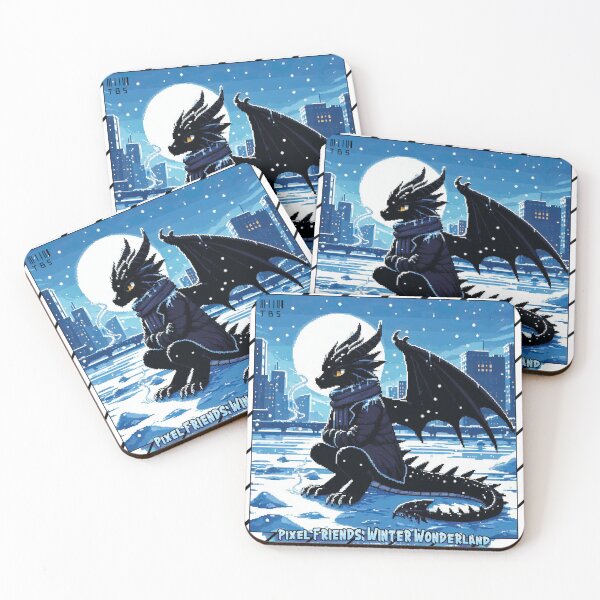 Item preview, Pixel Friends: Winter Wonderland (Black Dragon) designed and sold by TrippyBunnyShop.