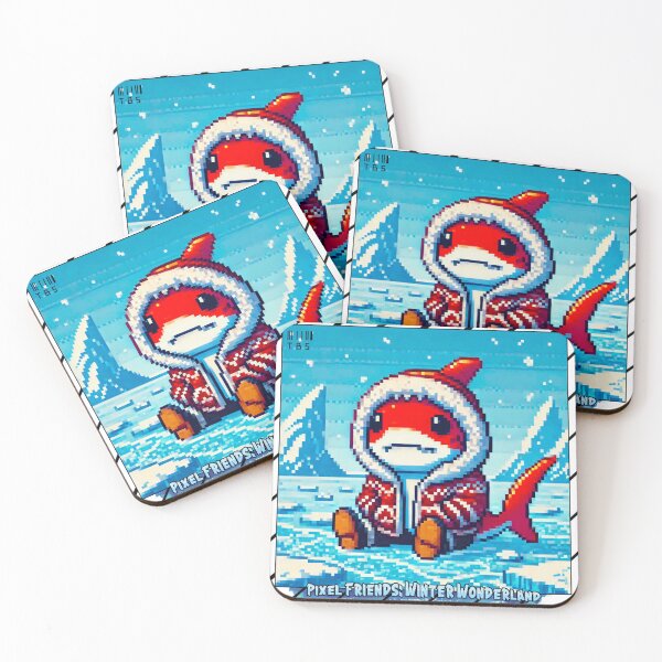 Item preview, Pixel Friends: Winter Wonderland (Red Shark) designed and sold by TrippyBunnyShop.