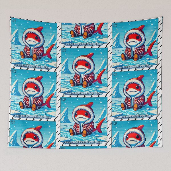 Item preview, Pixel Friends: Winter Wonderland (Red Shark) designed and sold by TrippyBunnyShop.