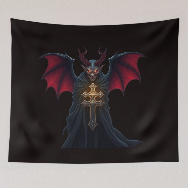 Item preview, Demon, devil with wings and a devil's head with a big cross on his chest, fantasy, sci-fi designed and sold by timedesignkardi.