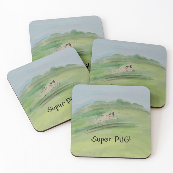 Item preview, SUPER PUG! Creamy Tan PUG Flying through the air in a single bound!! designed and sold by MonicaArtist.