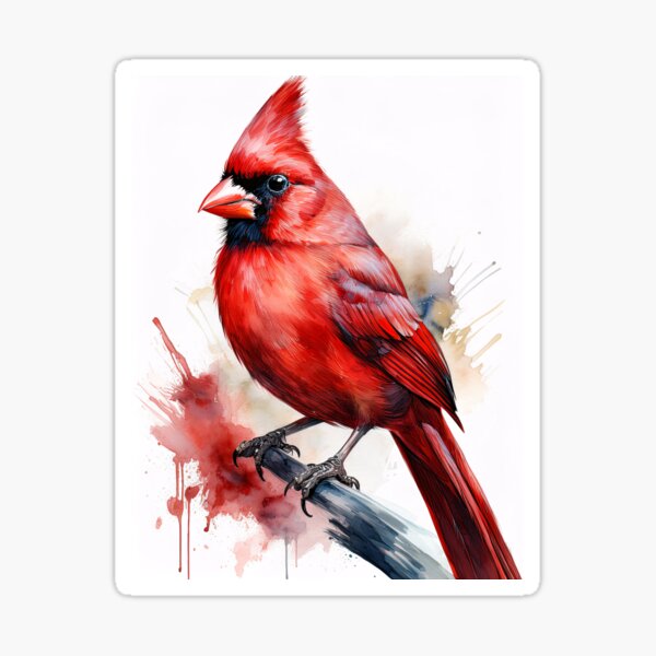 Item preview, A detailed watercolor painting of a cardinal, perched on a branch, set against a vibrant background of red and orange hues designed and sold by homydesign.