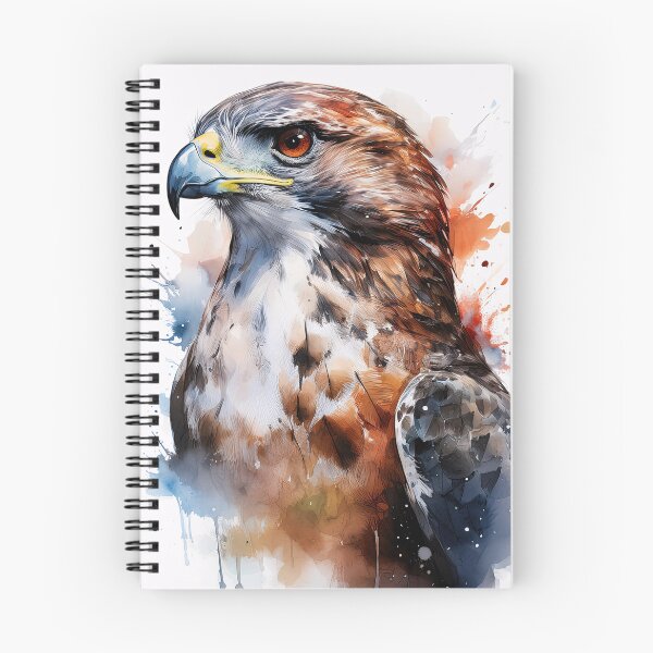 Item preview, A majestic hawk with piercing eyes, rendered in a vibrant watercolor style against a splatter background designed and sold by homydesign.