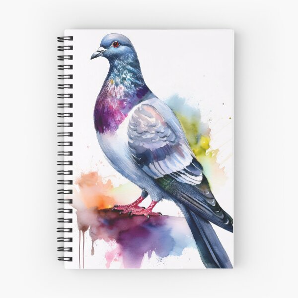 Item preview, A detailed illustration of a pigeon perched on a branch, with vibrant blue and purple feathers and a splash of watercolor in the background designed and sold by homydesign.