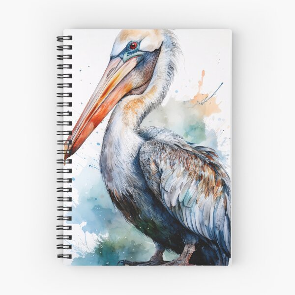Item preview, A detailed illustration of a pelican's head and neck, with vibrant colors and a splash of watercolor in the background designed and sold by homydesign.