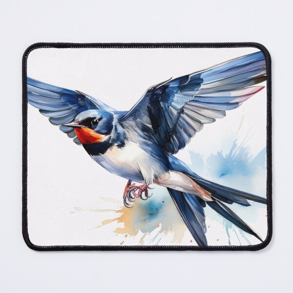 Item preview, A barn swallow with blue-black wings and a red throat soars through the sky designed and sold by homydesign.