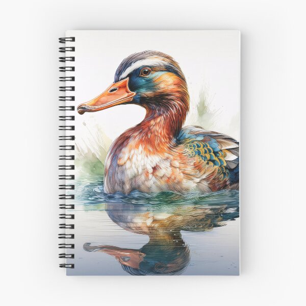 Item preview, A vibrant watercolor painting of a duck swimming in a pond. The duck's feathers are a mix of brown, orange, and green, and the water is a beautiful blue with ripples designed and sold by homydesign.