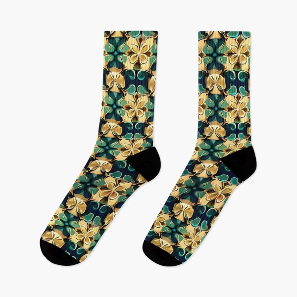 Item preview, Green Gold Kaleidoscope Clover Floral Flower Whimsical Pattern designed and sold by Zeporas Castle.