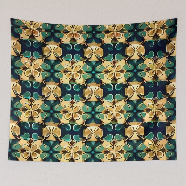 Item preview, Green Gold Kaleidoscope Clover Floral Flower Whimsical Pattern designed and sold by Zeporas Castle.