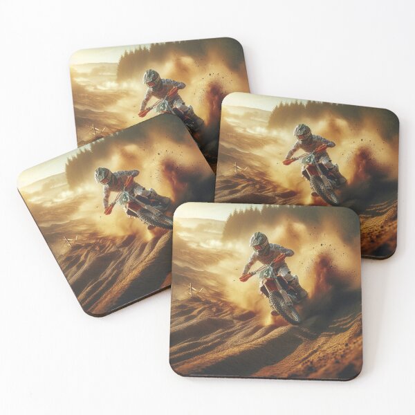 Item preview, A motocross rider navigates challenging terrain in dynamic motion, kicking up dust and debris against a golden desert backdrop as competitors trail behind designed and sold by homydesign.