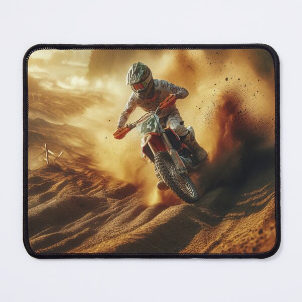 Item preview, A motocross rider navigates challenging terrain in dynamic motion, kicking up dust and debris against a golden desert backdrop as competitors trail behind designed and sold by homydesign.