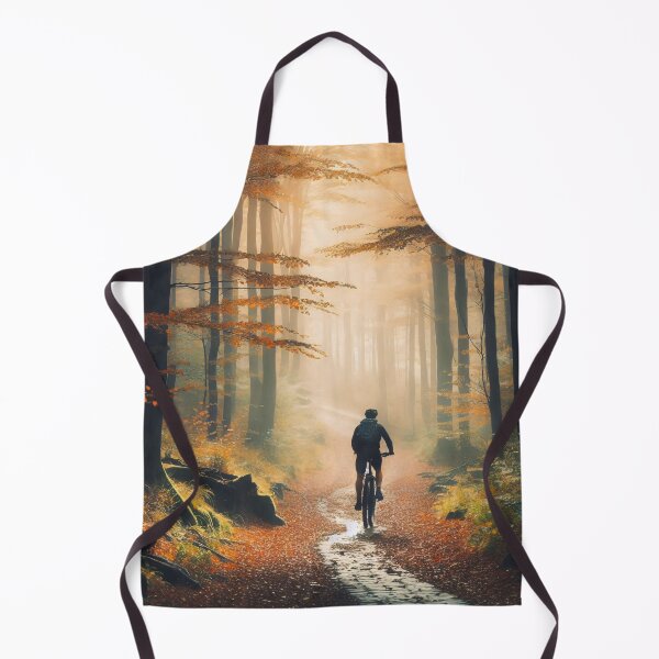 Item preview, A mountain biker rides through a mystical autumn forest trail, with golden sunlight streaming through towering beech trees and fallen orange leaves designed and sold by homydesign.