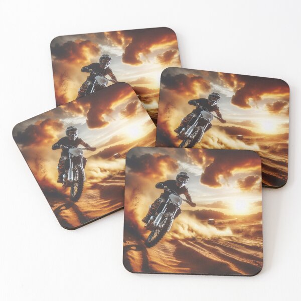 Item preview, Motocross rider in action at sunset, kicking up dust on a rugged trail designed and sold by homydesign.