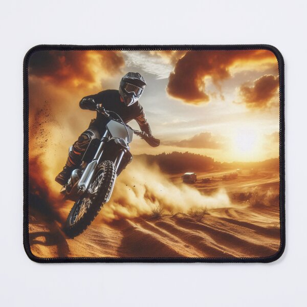 Item preview, Motocross rider in action at sunset, kicking up dust on a rugged trail designed and sold by homydesign.