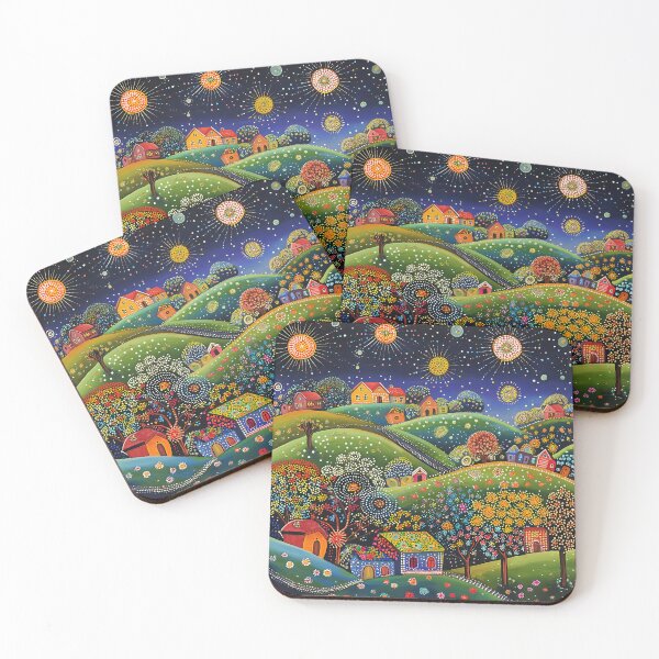 Item preview, Floral Folk Art Style Landscape with Polka Dots and Stars designed and sold by Neika Shimm Designs.