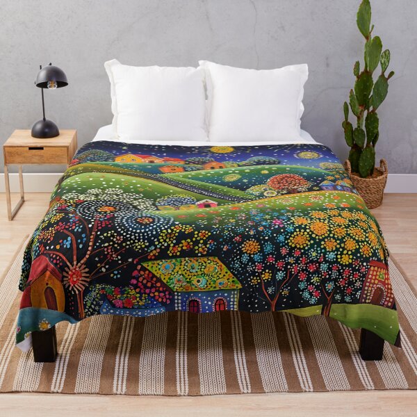 Item preview, Floral Folk Art Style Landscape with Polka Dots and Stars designed and sold by Neika Shimm Designs.