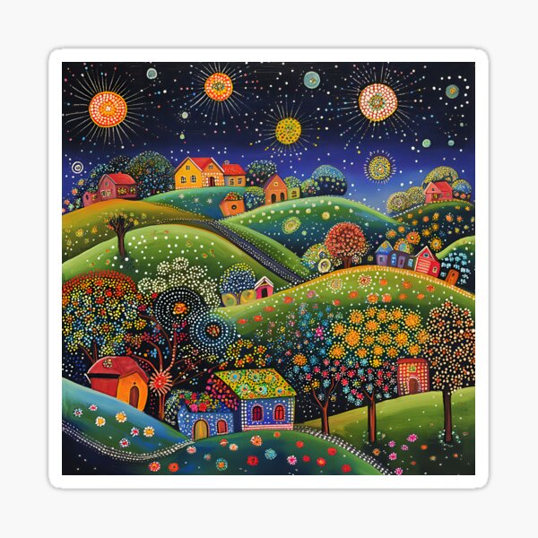 Item preview, Paysage de style art populaire floral avec pois et étoiles designed and sold by Neika Shimm Designs.