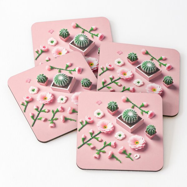 Item preview, Simple Pixel Things: Pink Objects - Cacti Cactus Delight (Pixel Art, Pink Background) designed and sold by TrippyBunnyShop.