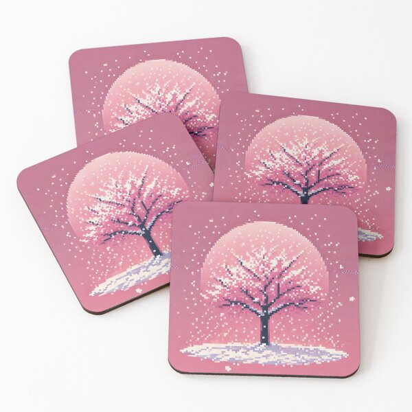 Item preview, Simple Pixel Things: Pink Objects - Pixel Snowfall Serenity (Retro Winter Art, Pink Background) designed and sold by TrippyBunnyShop.