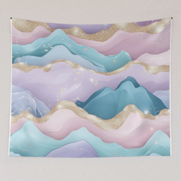 Item preview, Pastel Landscape with Glittering Mountains and Golden Waves designed and sold by GoldenTealArts.