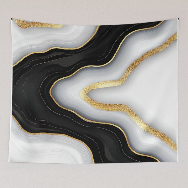 Item preview, Black and White Marble Background with Gold Lines designed and sold by GoldenTealArts.