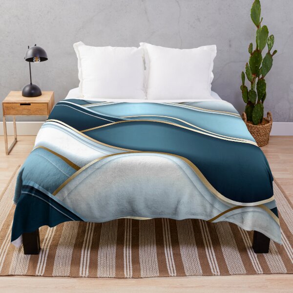 Item preview, Luxurious Blue and White Waves with Gold Lines designed and sold by GoldenTealArts.