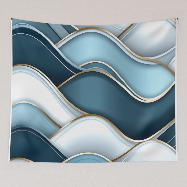 Item preview, Luxurious Blue and White Waves with Gold Lines designed and sold by GoldenTealArts.
