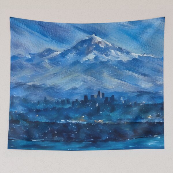 Aperçu de l'œuvre Le Mont Rainier au-dessus de Seattle (Pastel) créée et vendue par flyscenicair.