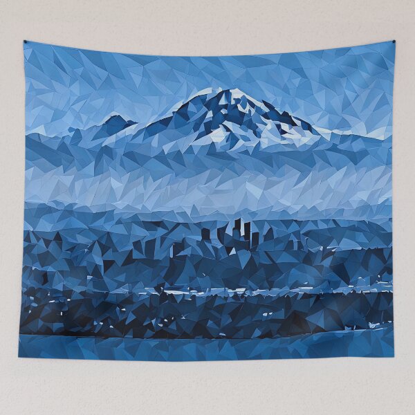 Artikelvorschau, Mount Rainier über Seattle (Poly Art) entworfen und verkauft von flyscenicair.