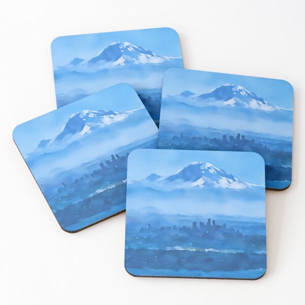 Aperçu de l'œuvre Le Mont Rainier au-dessus de Seattle (Aquarelle) créée et vendue par flyscenicair.