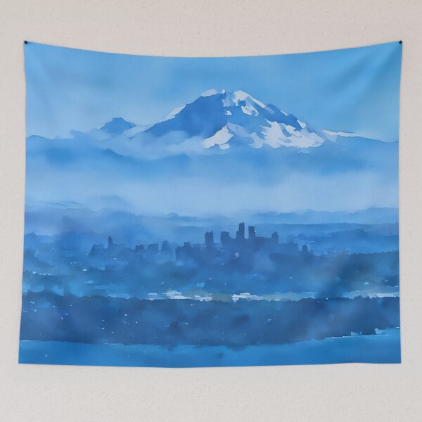 Aperçu de l'œuvre Le Mont Rainier au-dessus de Seattle (Aquarelle) créée et vendue par flyscenicair.